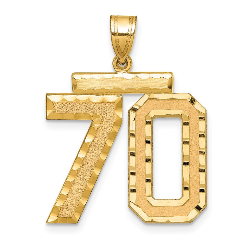 14k Yellow Gold Large Brushed Diamond-cut Number 70 Charm Pendant for Women