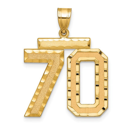 14k Yellow Gold Large Brushed Diamond-cut Number 70 Charm Pendant for Women