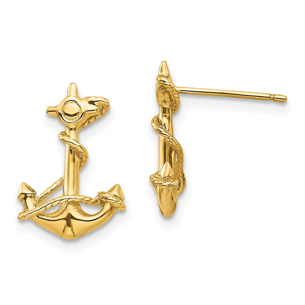 14k Yellow Gold 3-D Anchor with Rope Earrings