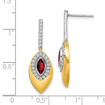 14k Two-tone Gold Garnet and Diamond Dangle Earrings