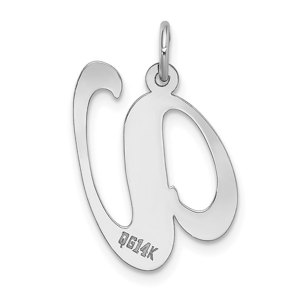 14k White Gold Large Fancy Script Letter V Initial Charm Pendant for Women