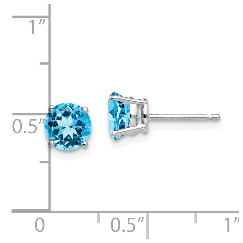 14k White Gold 6mm Blue Topaz Stud Earrings Gift for Women