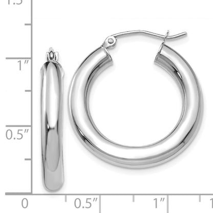 14K White Gold Polished 4mm Tube Hoop Earrings Gift for Women