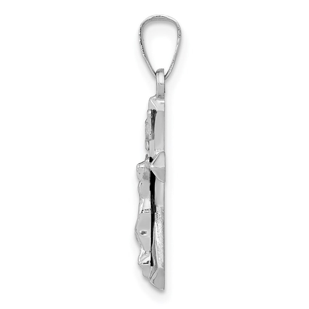 14k White Gold Polished INRI Crucifix Pendant for Women
