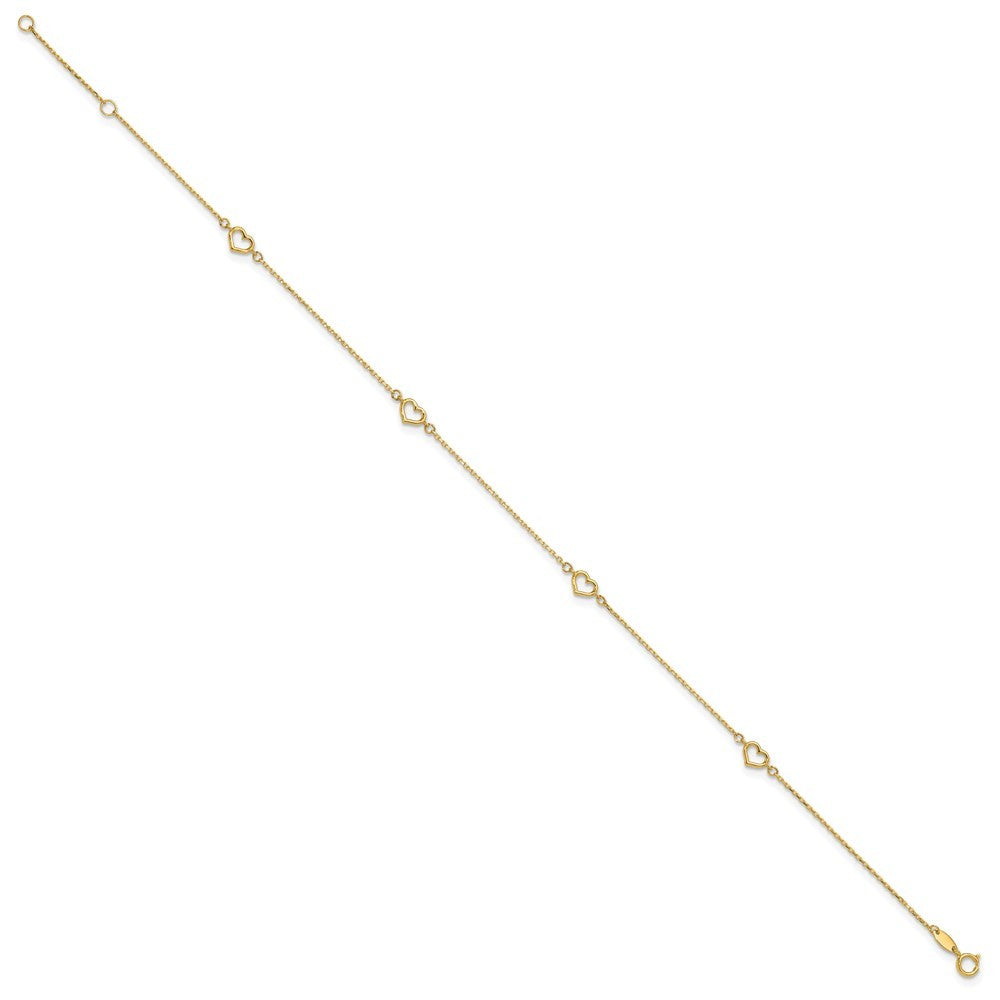14k Yellow Gold Open Hearts 4-Station 11" Anklet