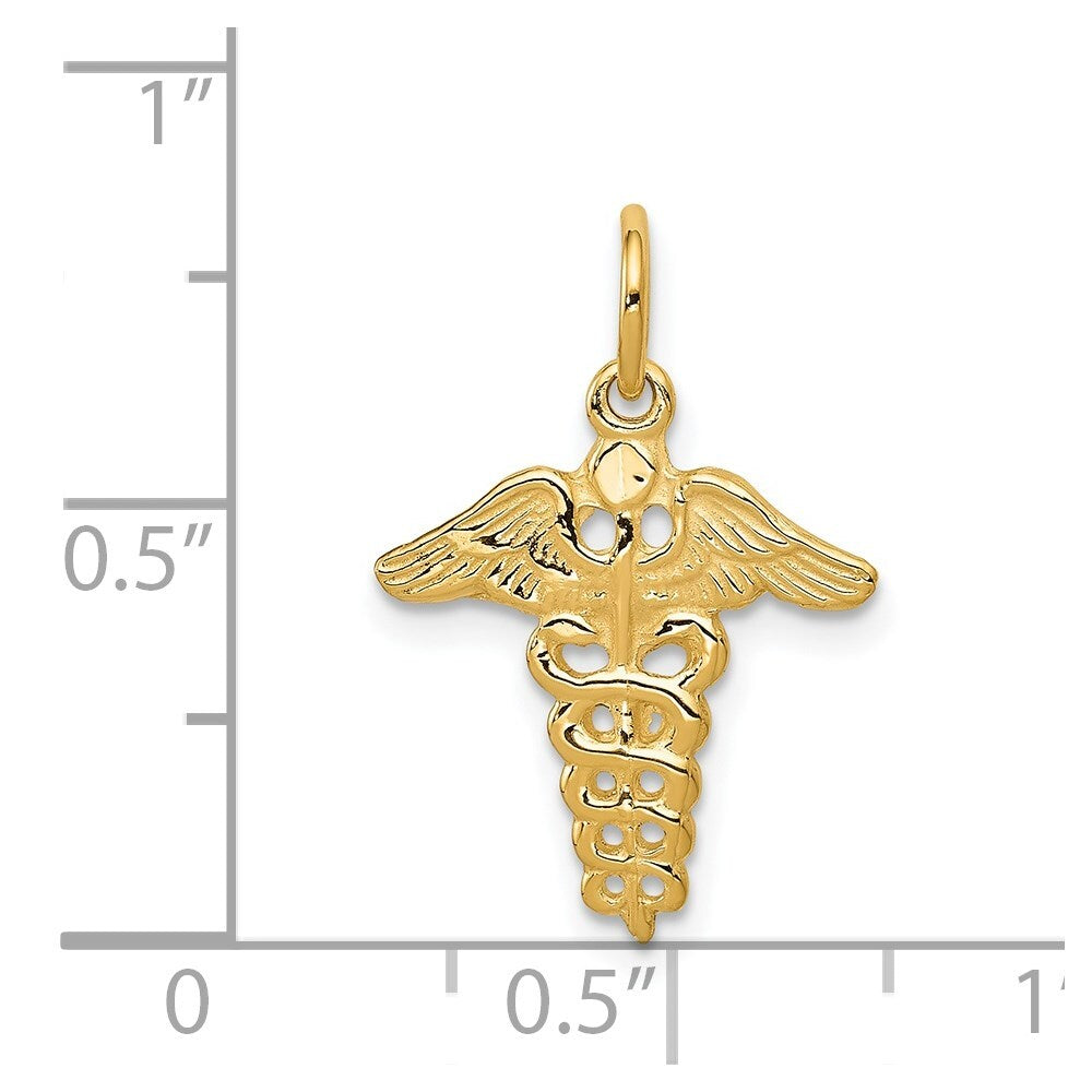 14k Yellow Gold Caduceus Charm Pendant for Women