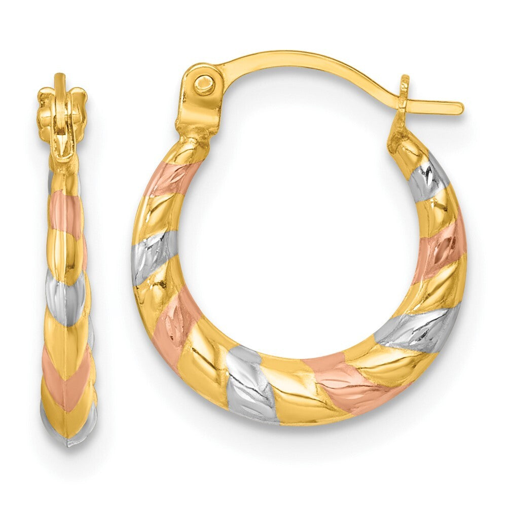 14k Yellow Gold Rhodium and Rose Gold-plating Dia-cut Polished Hoop Earrings