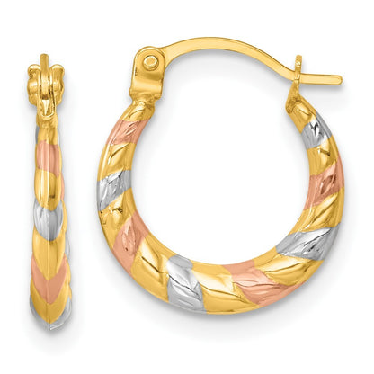 14k Yellow Gold Rhodium and Rose Gold-plating Dia-cut Polished Hoop Earrings