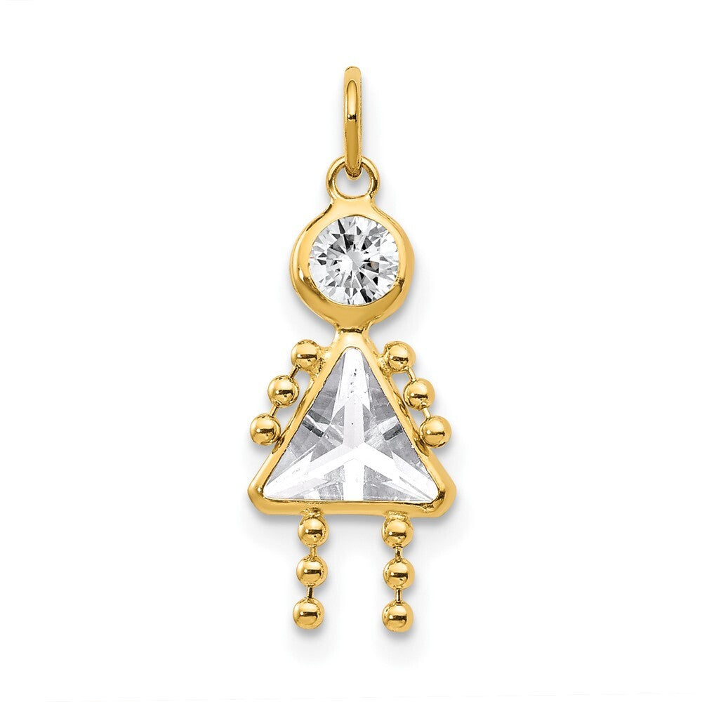 14k Yellow Gold April Girl Birthstone Charm Pendant for Women