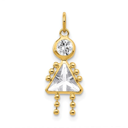 14k Yellow Gold April Girl Birthstone Charm Pendant for Women