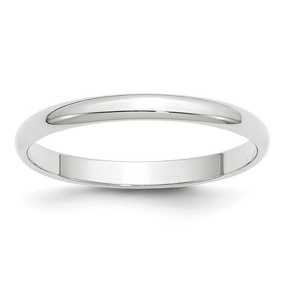 14k White Gold 2.5mm Lightweight Half Round Wedding Band Ring Size 6.5