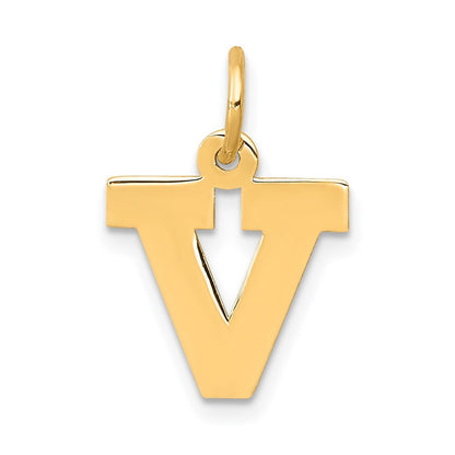 14k Yellow Gold Small Block Letter V Initial Charm Pendant for Women