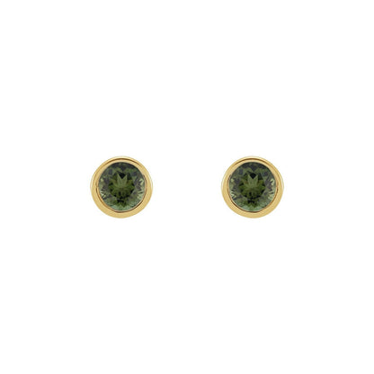 14k Yellow Gold 2.5 mm Round Green Tourmaline Micro Bezel-Set Stud Earrings