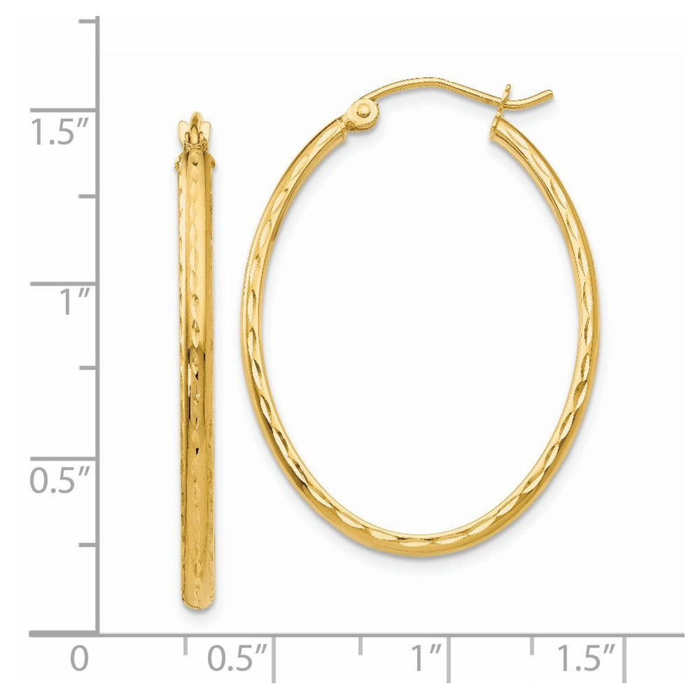 14k Yellow Gold Lightweight Diamond-cut Oval Hoop Earrings
