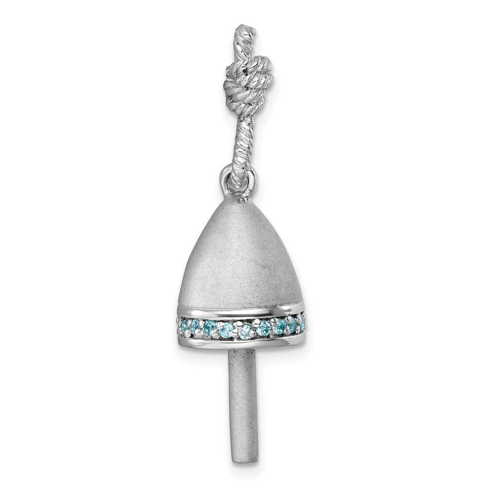 Sterling Silver Rhodium-Plated Brushed Blue Cubic Zirconia Buoy Pendant