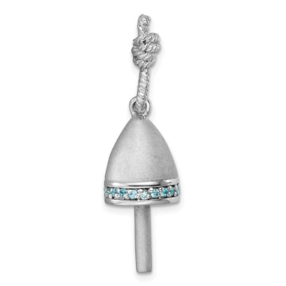 Sterling Silver Rhodium-Plated Brushed Blue Cubic Zirconia Buoy Pendant
