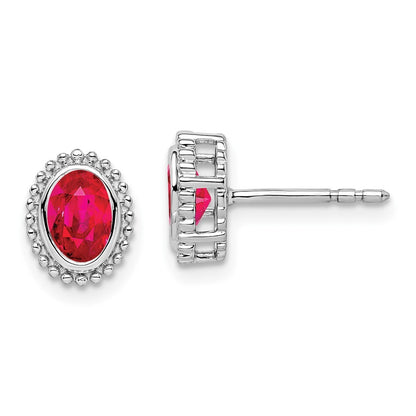 14k White Gold Oval Ruby Stud Earrings
