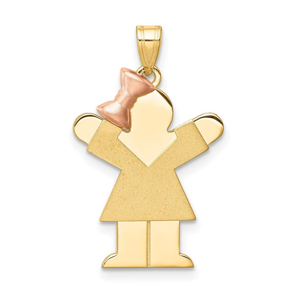 14k Two-tone Gold Small Girl on Left Engravable Charm Pendant for Women