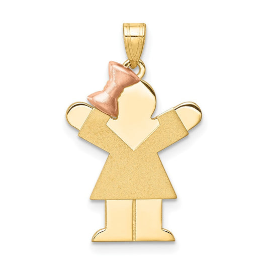 14k Two-tone Gold Small Girl on Left Engravable Charm Pendant for Women