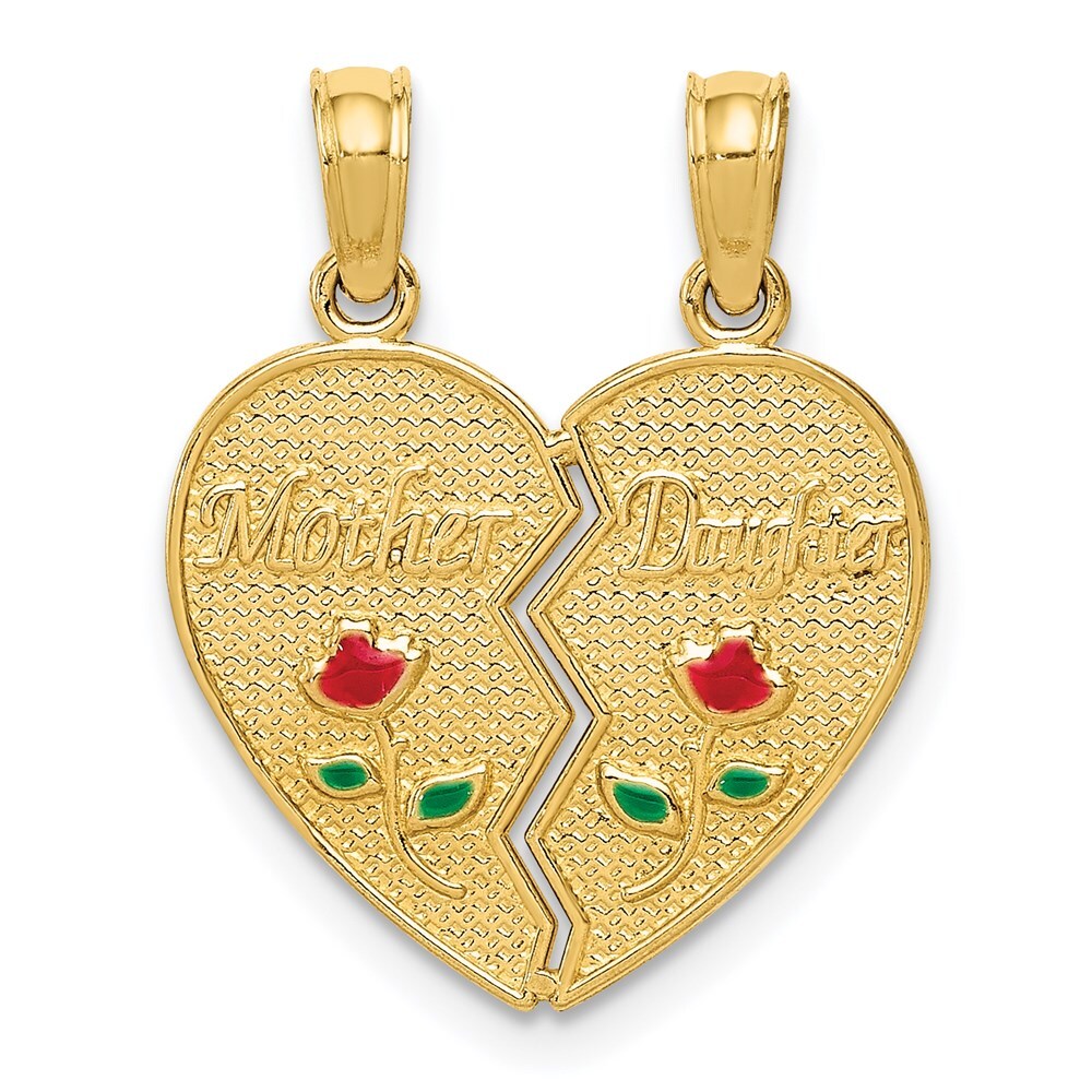 14k Yellow Gold Enameled MOTHER - DAUGHTER Break-apart Pendant for Women