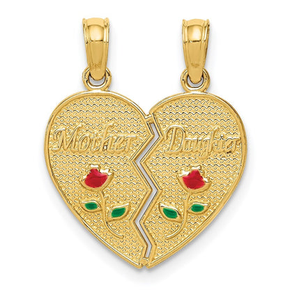 14k Yellow Gold Enameled MOTHER - DAUGHTER Break-apart Pendant for Women