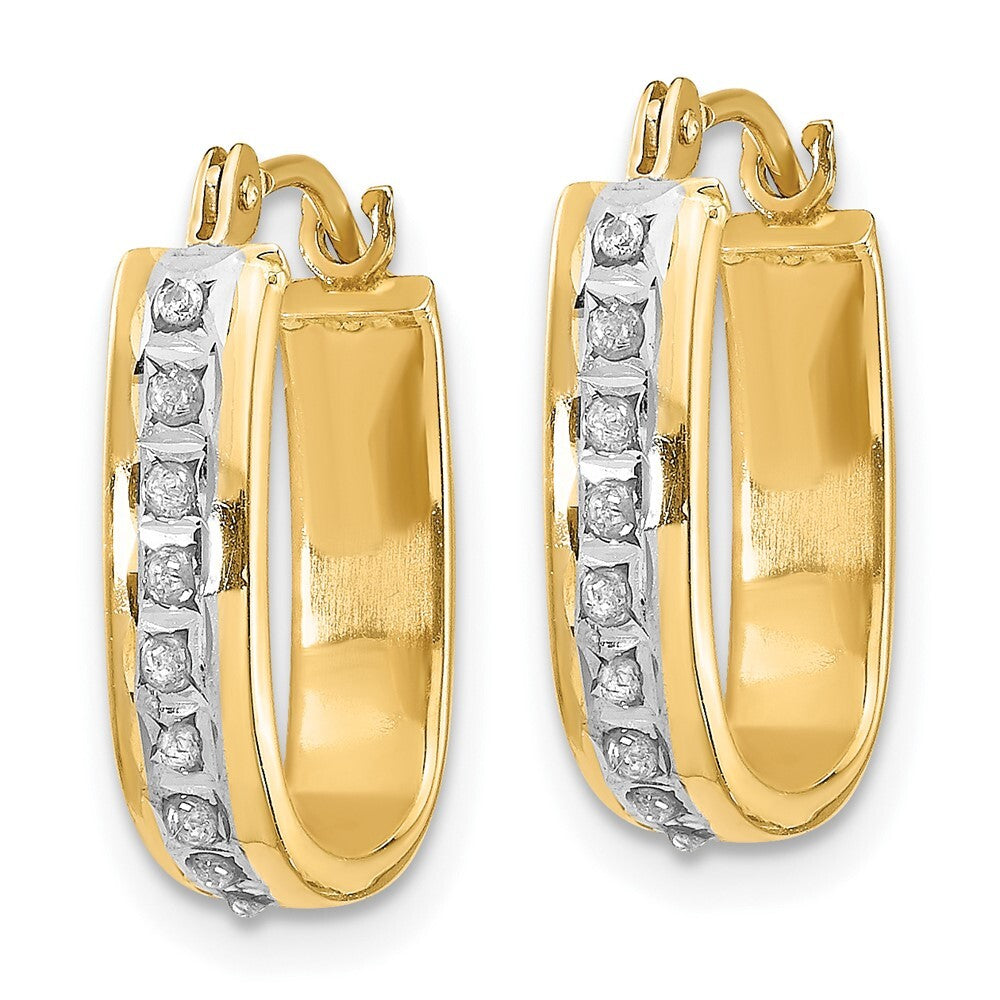 14k Yellow Gold Diamond Fascination Squared Hinged Hoop Earrings Gift for Women