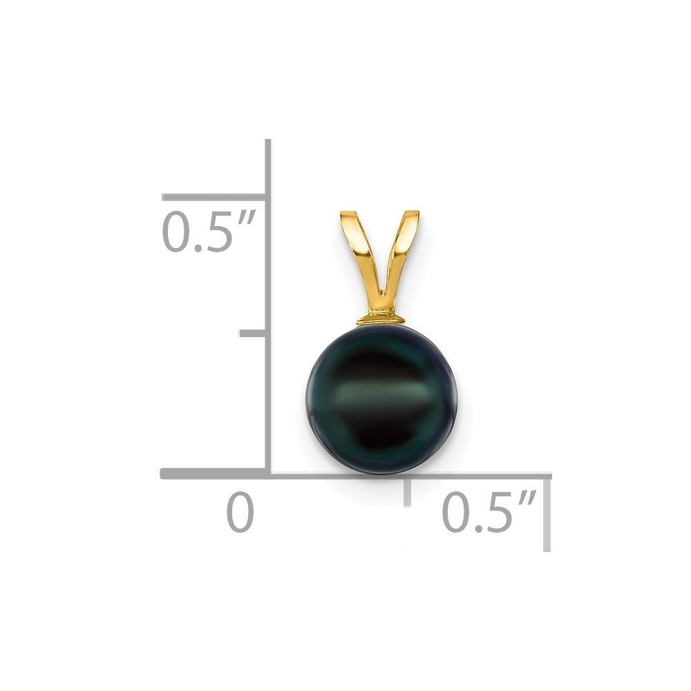 14k Yellow Gold 7-8mm Black Round Akoya Saltwater Cultured Pearl Pendant