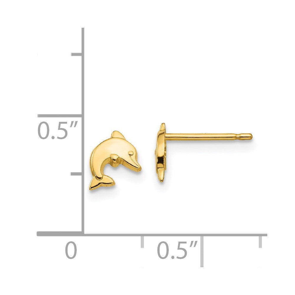 14k Yellow Gold Polished Dolphin Stud Earrings