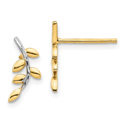 14k Yellow Gold & White Rhodium Leaves Earrings