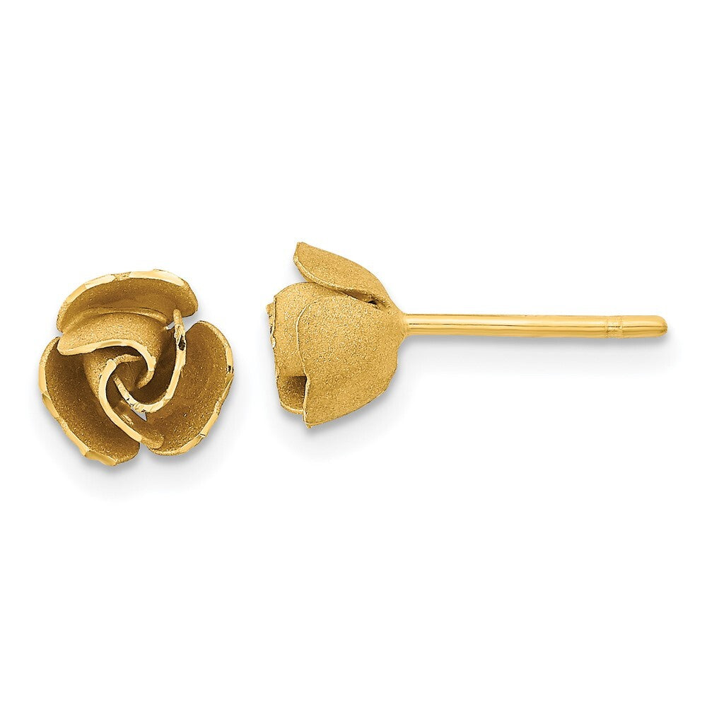 14k Yellow Gold Yellow Gold Satin Finish Diamond-Cut Rose Stud Earrings