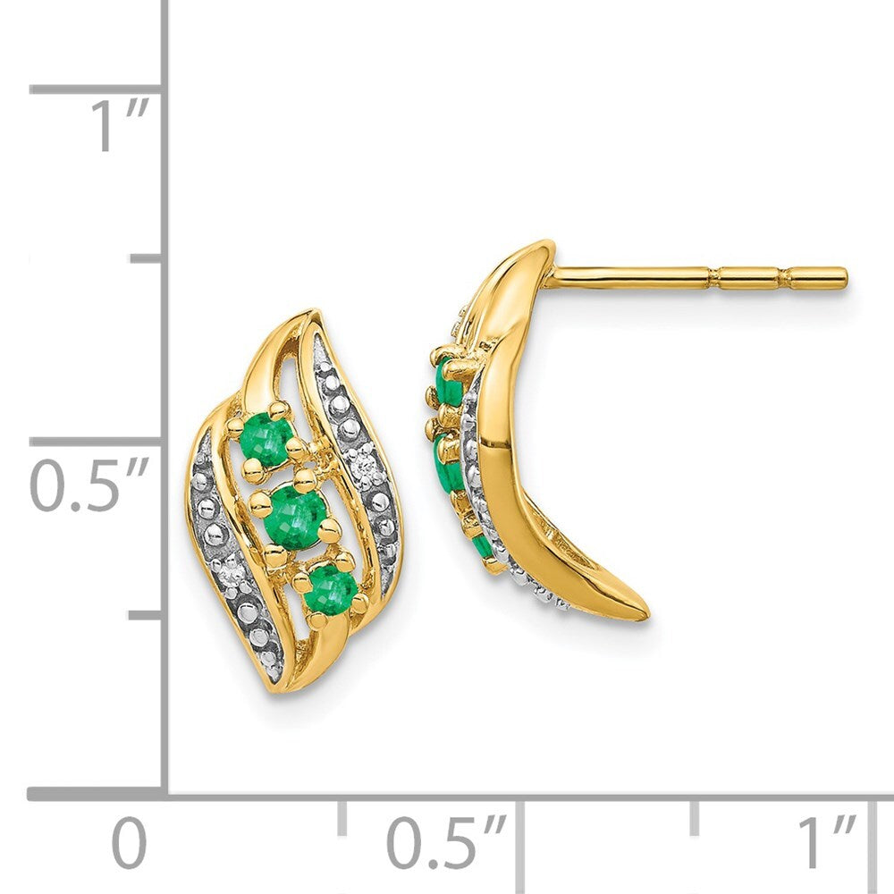 14k Yellow Gold Emerald and Diamond Polished Drop & Dangle Earrings