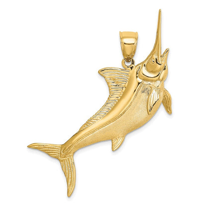 14k Yellow Gold 3-D Satin Polished Marlin Charm