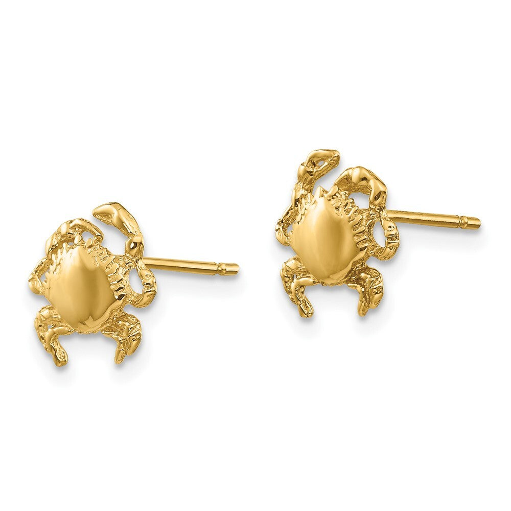 14k Yellow Gold Crab Stud Earrings Gift for Women