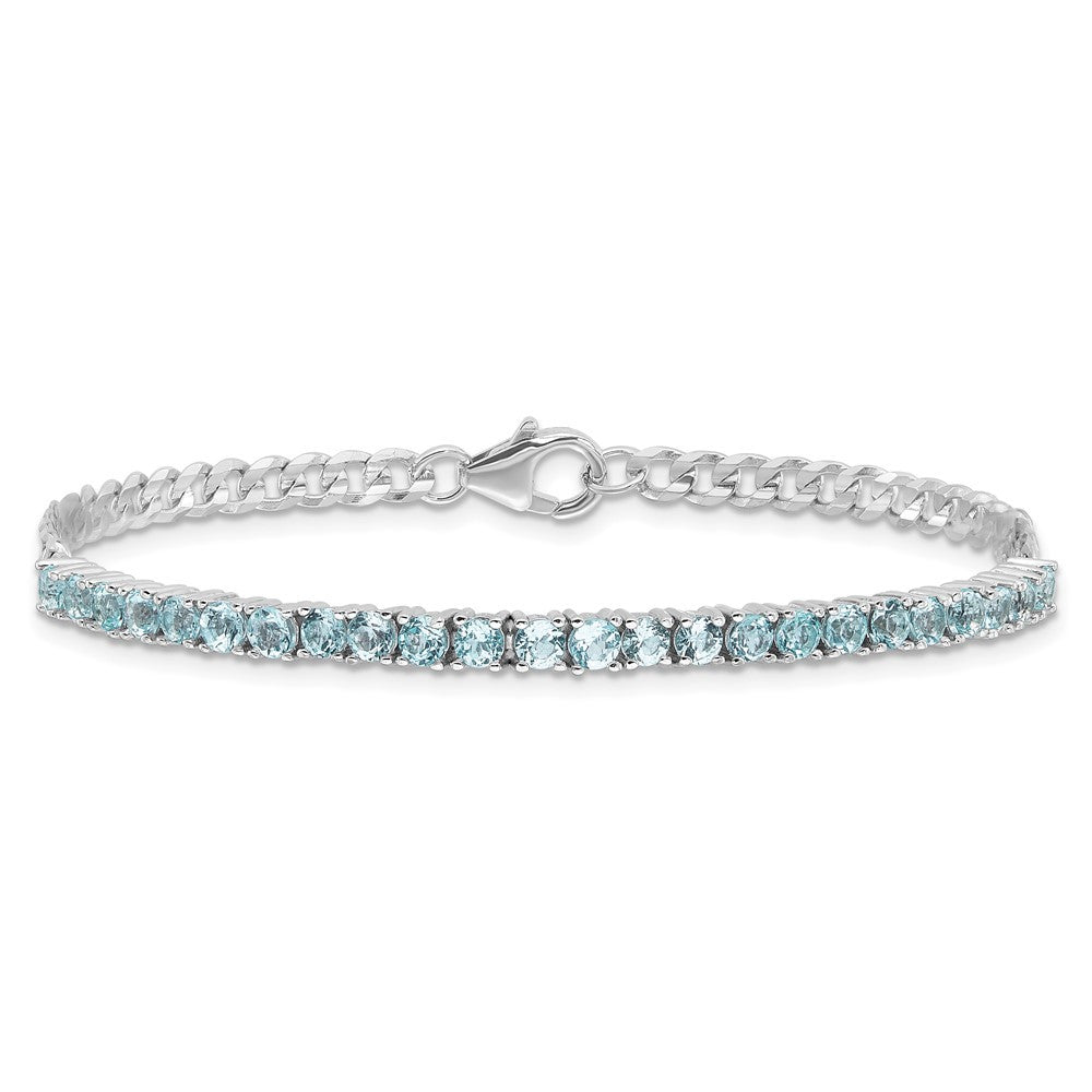 Sterling Silver Rhodium-plated 3mm 3.21BT Blue Topaz Curb Chain Bracelet