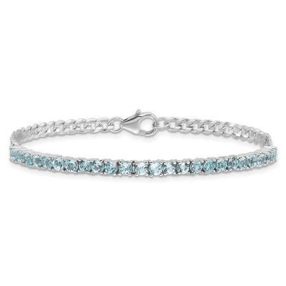 Sterling Silver Rhodium-plated 3mm 3.21BT Blue Topaz Curb Chain Bracelet