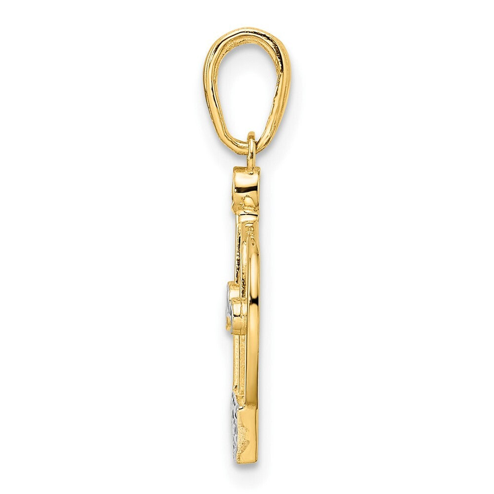 14k Yellow Gold and White Rhodium Diamond-cut Crown Pendant for Women