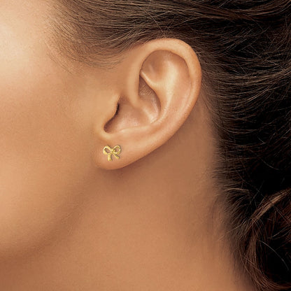 14k Yellow Gold Gold Polished Bow Stud Earrings Gift for Women