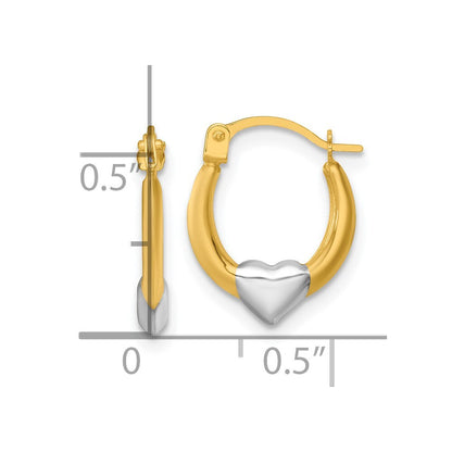 14k Yellow Gold White Rhodium Polished Heart Hoop Earrings Gift for Women