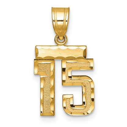 14k Yellow Gold Small Brushed Diamond-cut Number 15 Charm Pendant for Women