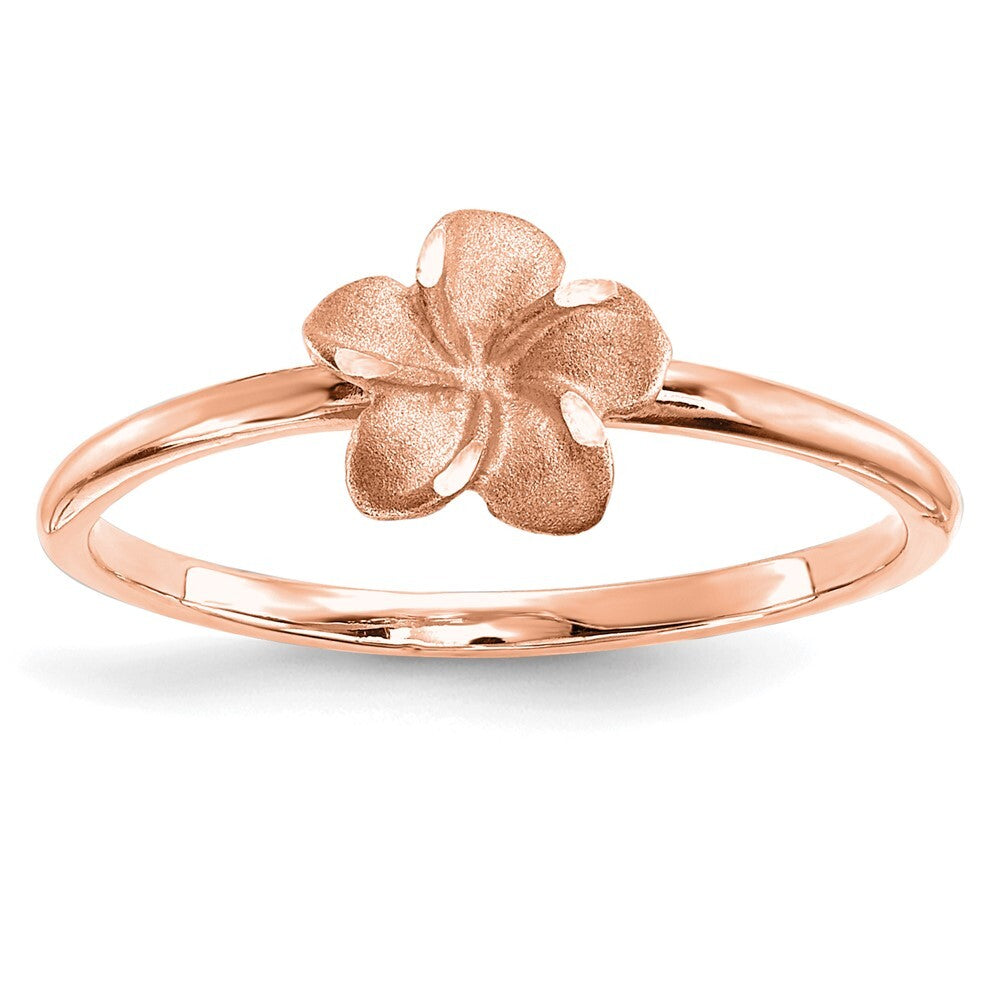 14k Rose Brushed & Polished Diamond-Cut Plumeria Ring