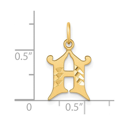 14k Yellow Gold Diamond-cut Letter H Initial Charm Pendant