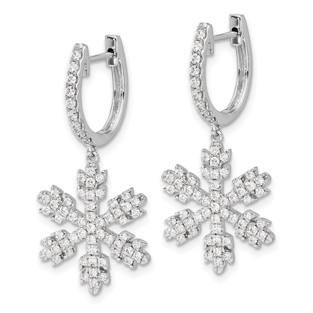 14k White Gold Diamond Snowflake Drop & Dangle Earrings