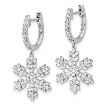 14k White Gold Diamond Snowflake Drop & Dangle Earrings