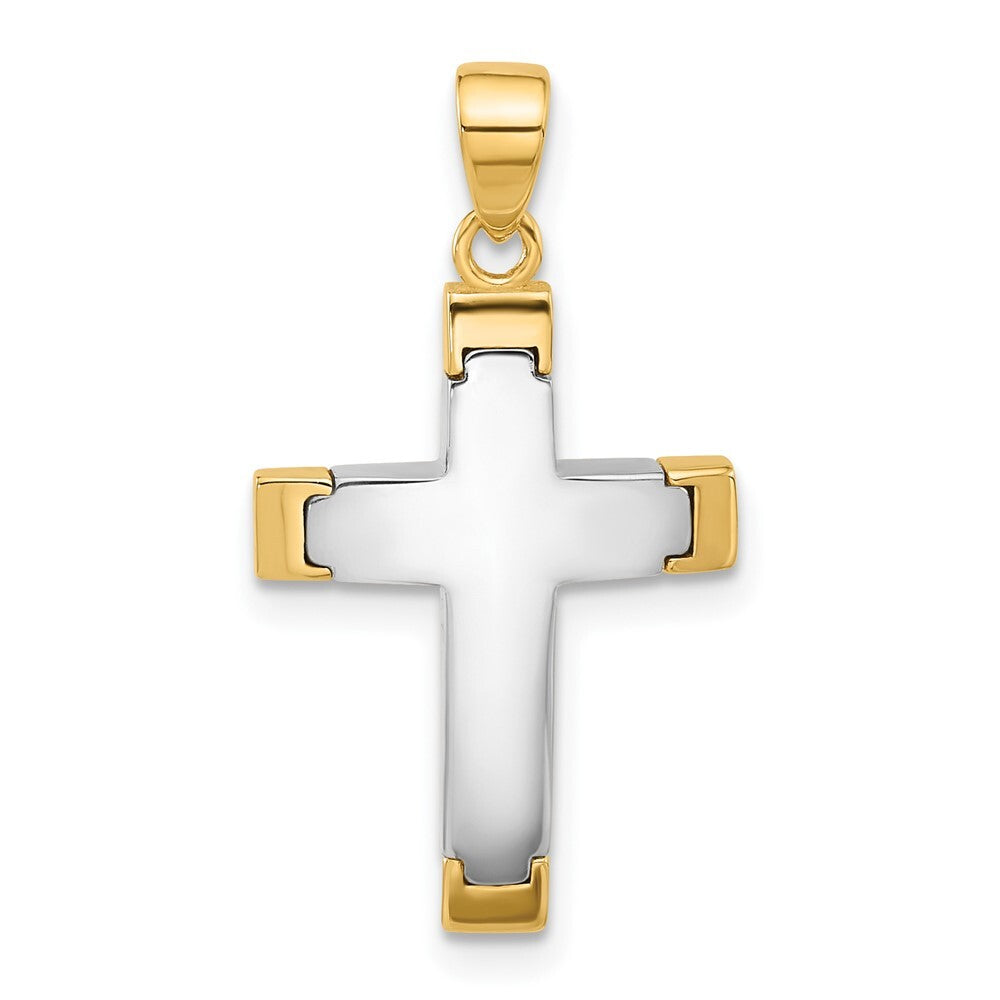 14k Two-tone Gold Polished Cross Pendant for Women
