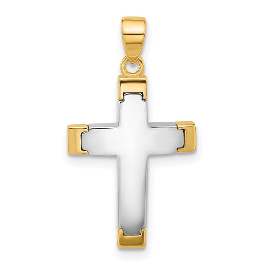 14k Two-tone Gold Polished Cross Pendant for Women