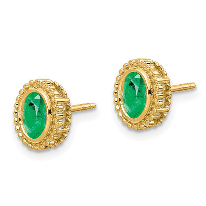 14k Yellow Gold Oval Emerald Earrings