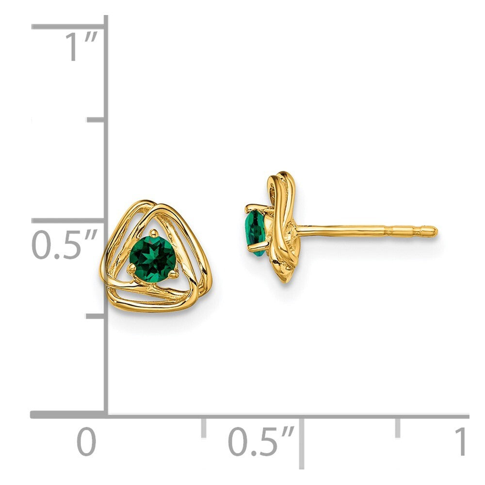 14k Yellow Gold Created Emerald Stud Earrings Gift for Women