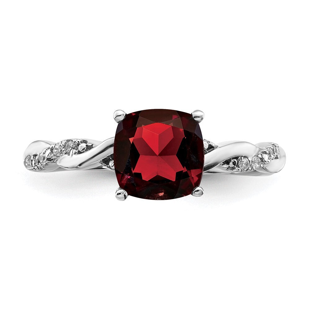 Sterling Silver Rhodium-plated Garnet and Diamond Ring Size 8