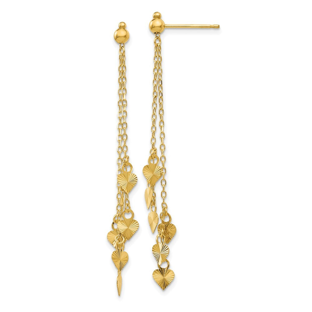 14k Yellow Gold Diamond Cut Heart Dangle Earrings