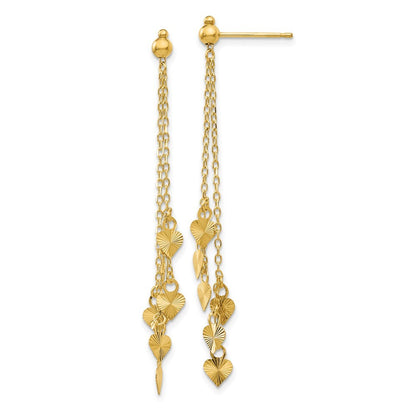 14k Yellow Gold Diamond Cut Heart Dangle Earrings